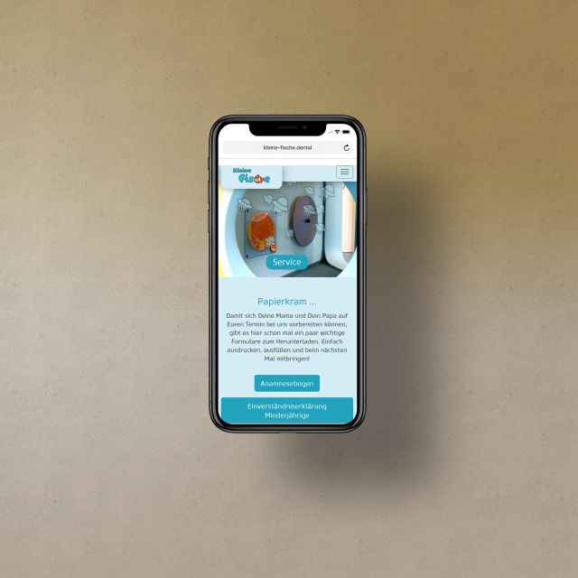 Gestaltung der mobilen Internetseite für eine Zahnarzpraxis für Kinder in Zweibrücken