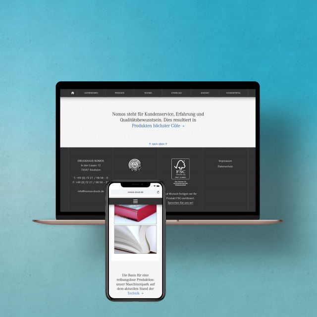 Gestaltung der Internetseite für die Druckerei Nomos