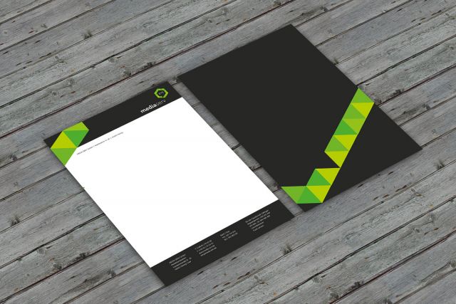 Gestaltung des Logos der Visitenkarten und Geschäftsausstatgung für Mediaserv einer Druckerei im Saarland